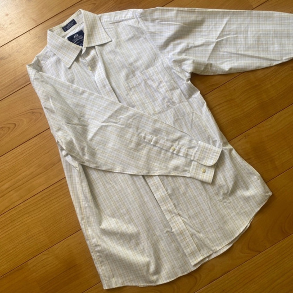 Stafford Cream and Pale Blue Plaid Button-Down